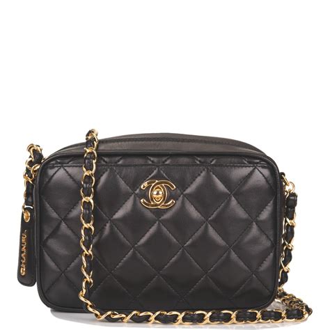 chanel black quilted camera bag